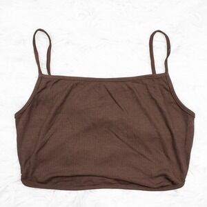 Naked Wardrobe Brown Cropped Tank Top Cami Size Large Ribbed Knit Crop Top Shirt